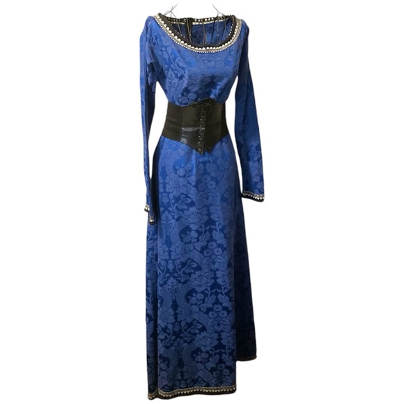 💙 Vtg Blue Brocade Victorian Maxi Gown Gown | S - Picture 5 of 11